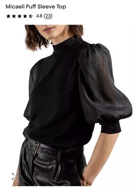 Ted Baker Black Sheer Puff Sleeve Blouse
